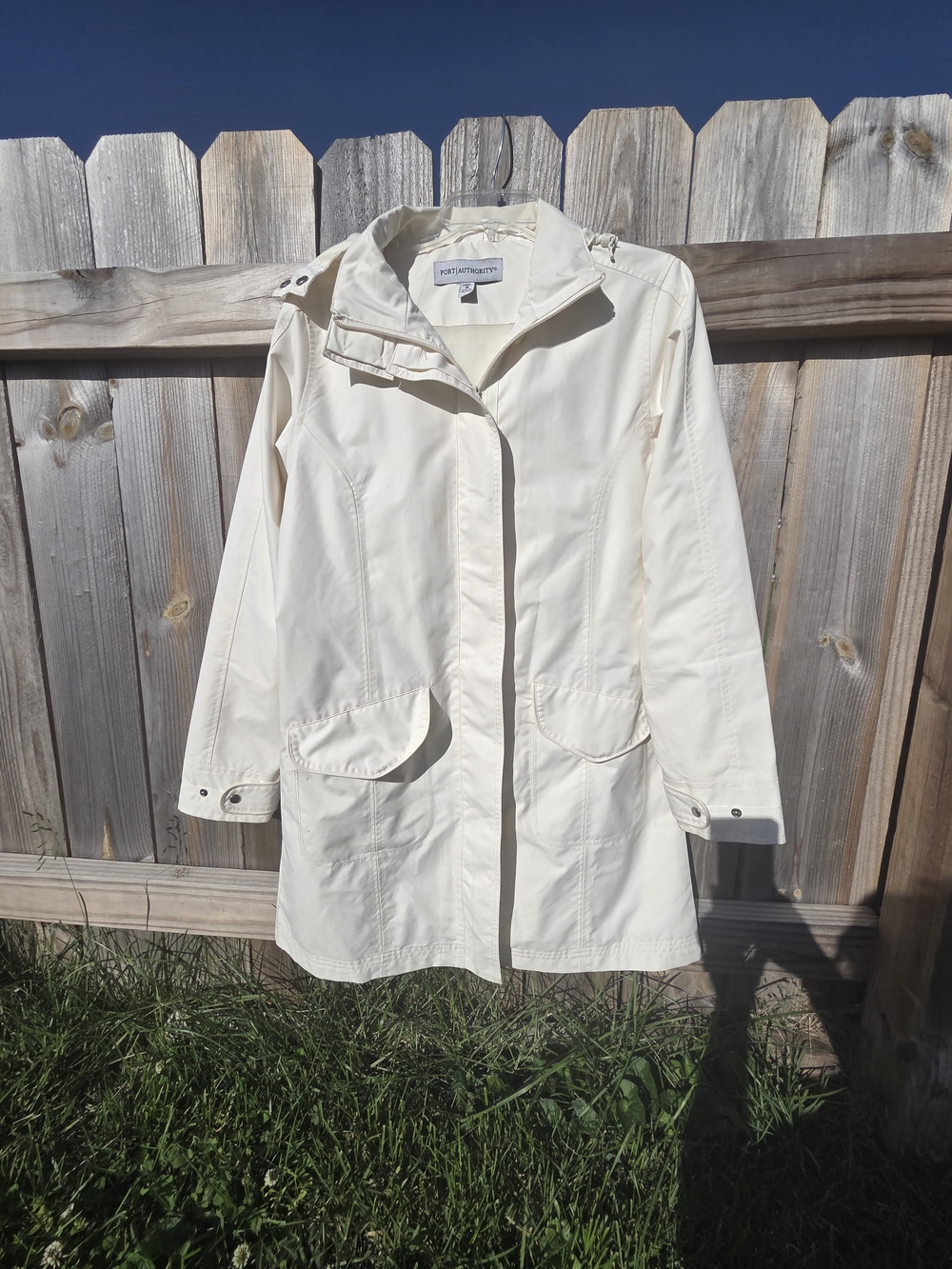 Port Authority Cream Hooded Trench Coat - Lightweight A-Line